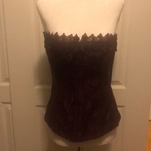 Burgundy corset - lace up jacquard